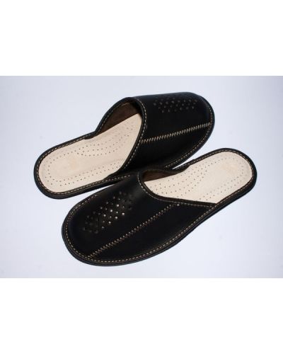 Men's Casual Black Leather Slippers