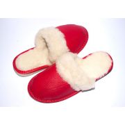 Women's Slippers Red Leather With Sheep's Wool