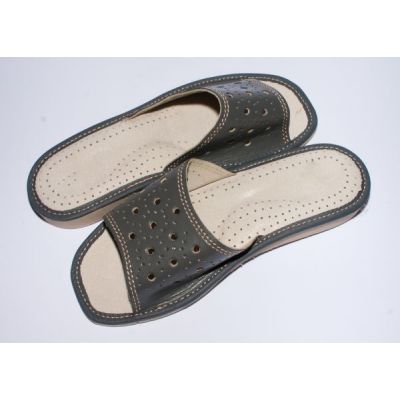 Women's Gray Leather Slippers