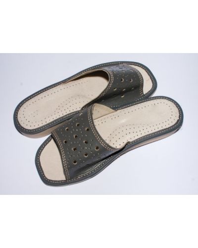 Women's Gray Leather Slippers