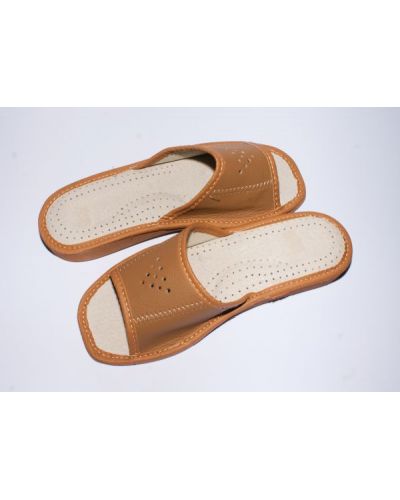 Women's Brown Leather Slippers