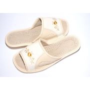 Women's Beige with White Leather Slippers with Embroidery