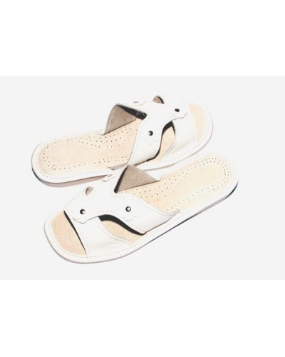 Women's White Leather Cheap Slippers