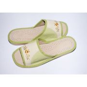Women's Green and White Leather Slippers with Embroidery