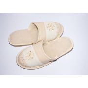 Women's Leather Sheepskin Slippers with Embroidered Snowflake