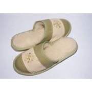 Women's Olive Leather Slippers Sheep's Wool with Snowflake