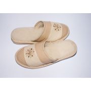 Women's Slippers Beige Leather Sheep's Wool with Snowflake