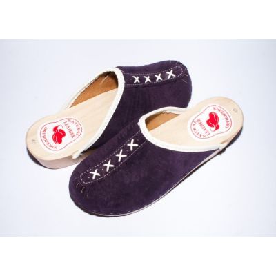 Women's Suede Slippers With Wooden Sole
