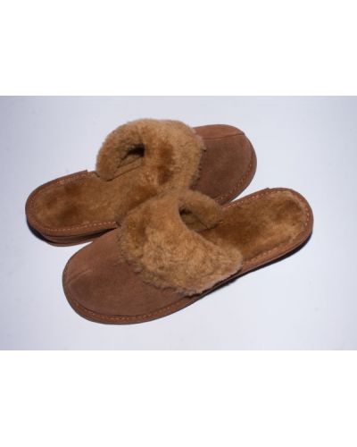 Women's Brown Suede Slippers With Sheep's Wool
