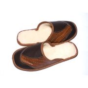 Men's Brown Leather Slippers With Sheep's Wool