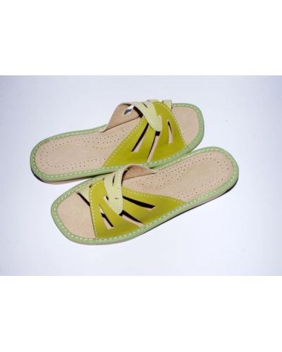 Women's Green Leather Slippers