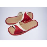 Women's Red and White Leather Slippers
