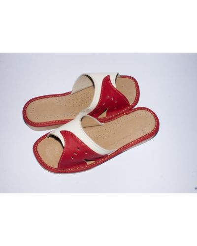 Women's Red and White Leather Slippers