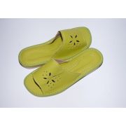 Women's Green Leather Comfortable House Slippers