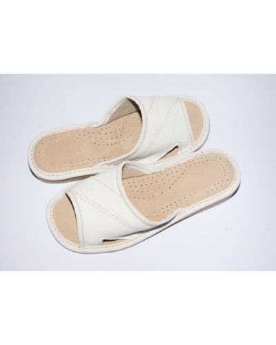 Women's White Leather Good Slippers