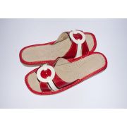 Women's Red with White Leather Slippers