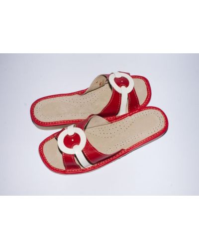 Women's Red with White Leather Slippers