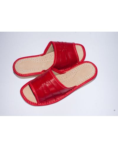 Women's Red Leather Cheap Slippers