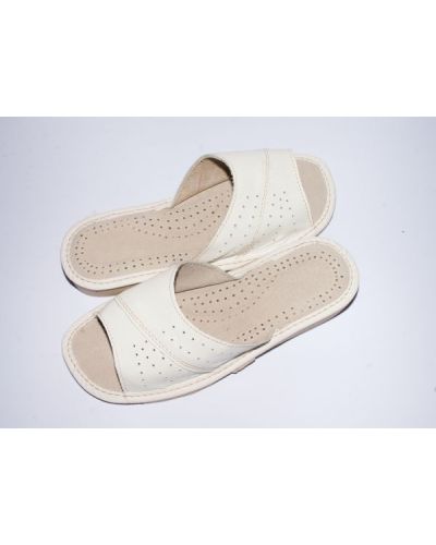 Women's White Leather Comfortable House Slippers