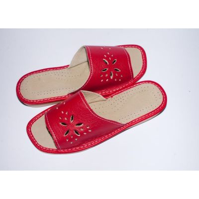 Women's Red Leather Slippers