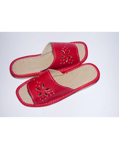 Women's Red Leather Slippers