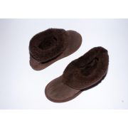 Women's Dark Brown Suede Closed Back Slippers With Sheep's Wool
