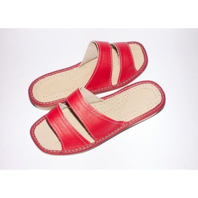 Women's Red Leather Comfy Slippers
