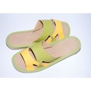 Women's Yellow with Green Leather Slippers
