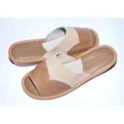 Women's Brown with Beige Leather Comfortable Slippers