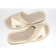Women's White and Beige Leather Slippers