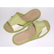 Women's White and Green Leather Slippers