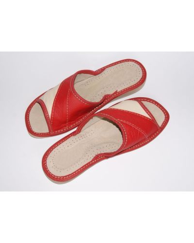 Women's Red and White Comfort Leather Slippers