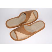 Women's Brown and Beige Leather Slippers