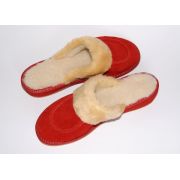 Women's Red Suede Slippers With Sheep's Wool