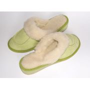 Green Suede Women's Slippers With Sheep's Wool