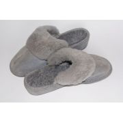 Grey Suede Women's Slippers With Sheep's Wool