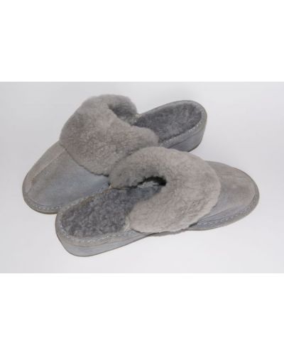 Grey Suede Women's Slippers With Sheep's Wool