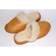 Brown Leather Slippers With Sheep's Wool Women's