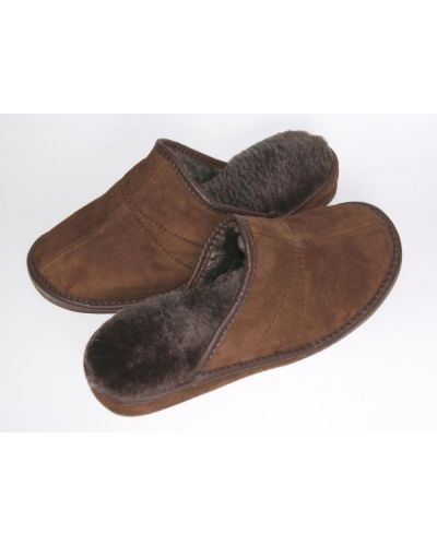 Brown Suede Women's Slippers With Sheep's Wool