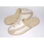White Leather Women's Slippers With Sheep's Wool and Embroidery
