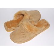 Women's Beige Suede Slippers With Sheep's Wool