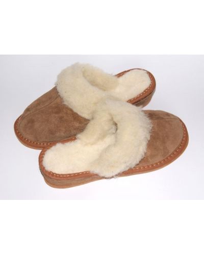 Brown Suede Slippers With Sheep's Wool Women's