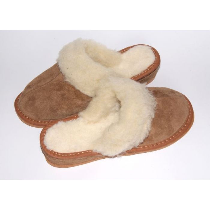 Brown Suede Slippers With Sheep's Wool Women's