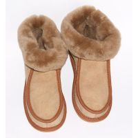 Light Brown Suede Women's Slippers With Sheep's Wool
