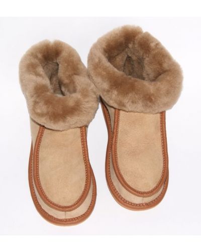 Light Brown Suede Women's Slippers With Sheep's Wool