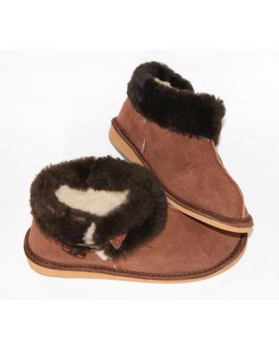 Brown Suede Women's Warm Slippers With Sheep's Wool