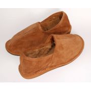 Brown Suede Men's Slippers With Sheep's Wool