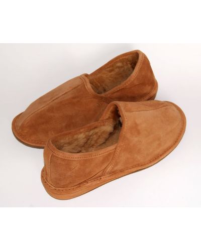Brown Suede Men's Slippers With Sheep's Wool