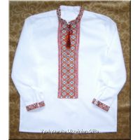 Boy's White Ukrainian Vyshyvanka Shirt with Red & Orange Floral Embroidery