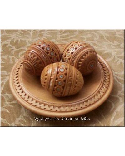 3 Wooden Handcarved Ukrainian Pysanky Eggs